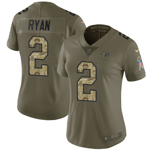 Nike Falcons #2 Matt Ryan Olive/Camo Women's Stitched NFL Limited 2017 Salute to Service Jersey - Click Image to Close