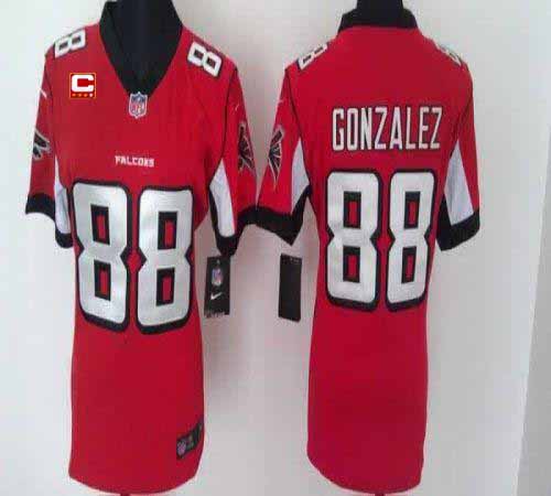 Nike Falcons #88 Tony Gonzalez Red Team Color With C Patch Women's Stitched NFL Elite Jersey