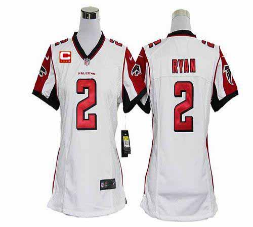 Nike Falcons #2 Matt Ryan White With C Patch Women's Stitched NFL Elite Jersey