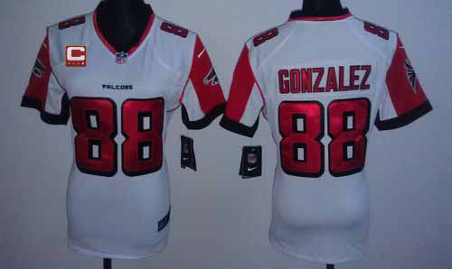 Nike Falcons #88 Tony Gonzalez White With C Patch Women's Stitched NFL Elite Jersey