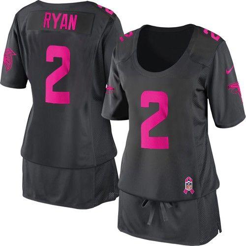 Nike Falcons #2 Matt Ryan Dark Grey Women's Breast Cancer Awareness Stitched NFL Elite Jersey - Click Image to Close