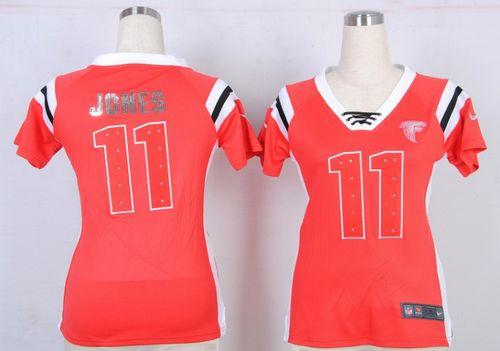 Nike Falcons #11 Julio Jones Red Team Color Women's Stitched NFL Elite Draft Him Shimmer Jersey