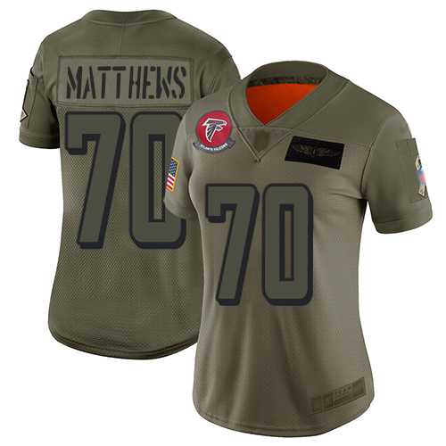 Falcons #70 Jake Matthews Camo Women's Stitched Football Limited 2019 Salute to Service Jersey