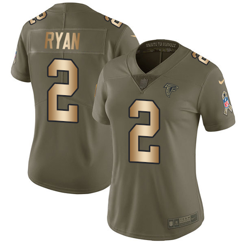 Nike Falcons #2 Matt Ryan Olive/Gold Women's Stitched NFL Limited 2017 Salute to Service Jersey - Click Image to Close