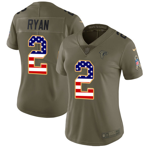 Nike Falcons #2 Matt Ryan Olive/USA Flag Women's Stitched NFL Limited 2017 Salute to Service Jersey - Click Image to Close