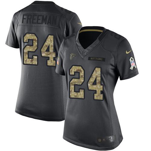 Nike Falcons #24 Devonta Freeman Black Women's Stitched NFL Limited 2016 Salute to Service Jersey - Click Image to Close