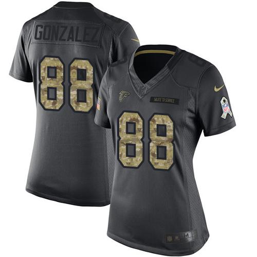 Nike Falcons #88 Tony Gonzalez Black Women's Stitched NFL Limited 2016 Salute to Service Jersey