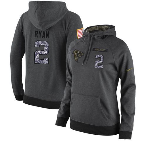 NFL Women's Nike Atlanta Falcons #2 Matt Ryan Stitched Black Anthracite Salute to Service Player Performance Hoodie