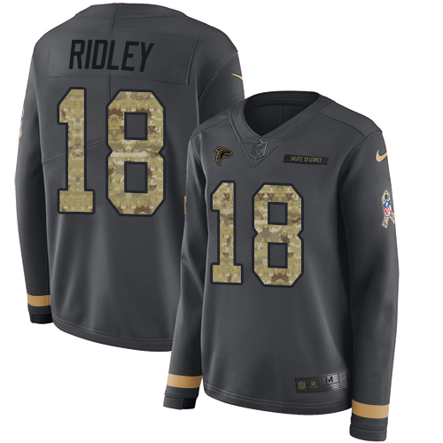 Nike Falcons #18 Calvin Ridley Anthracite Salute to Service Women's Stitched NFL Limited Therma Long Sleeve Jersey