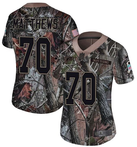 Nike Falcons #70 Jake Matthews Camo Women's Stitched NFL Limited Rush Realtree Jersey