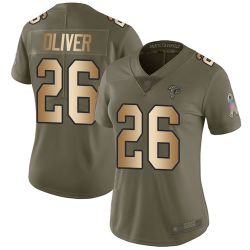 Falcons #26 Isaiah Oliver Olive/Gold Women's Stitched Football Limited 2017 Salute to Service Jersey - Click Image to Close