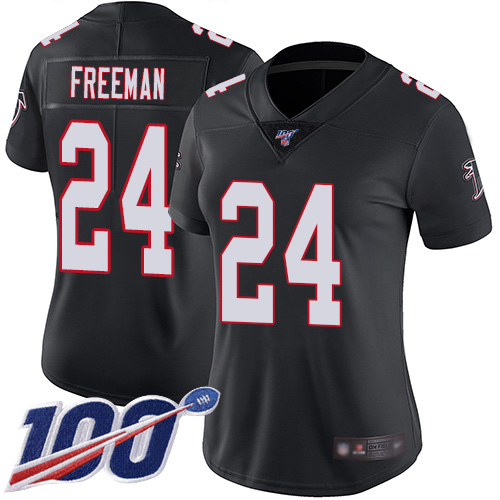 Falcons #24 Devonta Freeman Black Alternate Women's Stitched Football 100th Season Vapor Limited Jersey - Click Image to Close