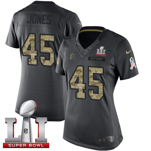 Nike Falcons #45 Deion Jones Black Super Bowl LI 51 Women's Stitched NFL Limited 2016 Salute to Service Jersey - Click Image to Close