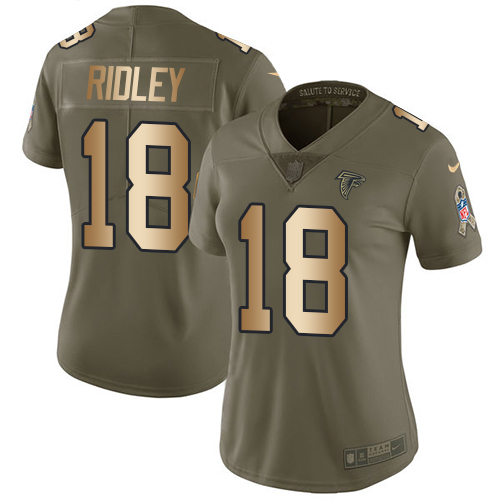 Nike Falcons #18 Calvin Ridley Olive/Gold Women's Stitched NFL Limited 2017 Salute to Service Jersey - Click Image to Close