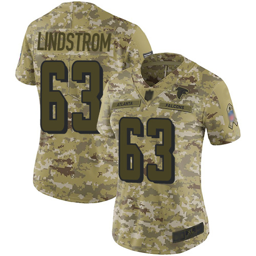 Falcons #63 Chris Lindstrom Camo Women's Stitched Football Limited 2018 Salute to Service Jersey