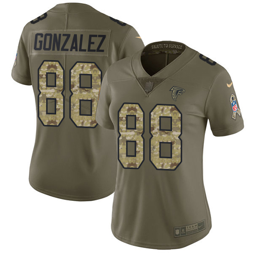 Nike Falcons #88 Tony Gonzalez Olive/Camo Women's Stitched NFL Limited 2017 Salute to Service Jersey