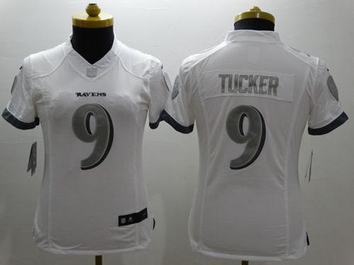 Nike Ravens #9 Justin Tucker White Women's Stitched NFL Limited Platinum Jersey