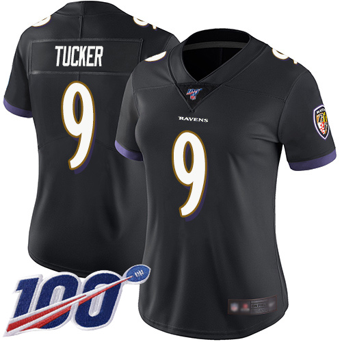 Ravens #9 Justin Tucker Black Alternate Women's Stitched Football 100th Season Vapor Limited Jersey