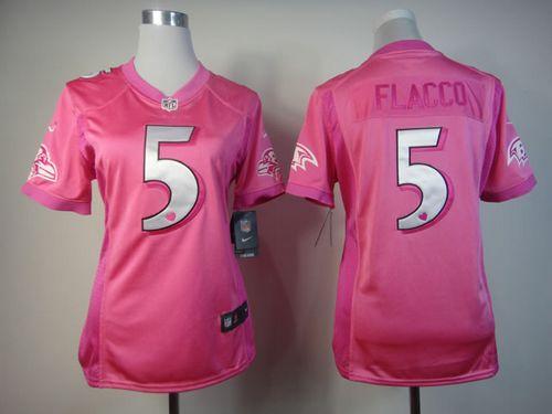 Nike Ravens #5 Joe Flacco Pink Women's Be Luv'd Stitched NFL Elite Jersey