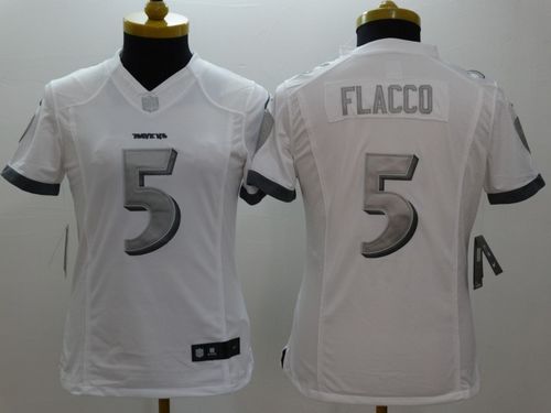 Nike Ravens #5 Joe Flacco White Women's Stitched NFL Limited Platinum Jersey