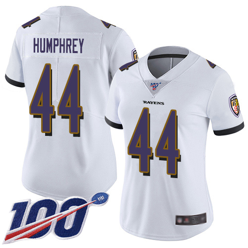 Ravens #44 Marlon Humphrey White Women's Stitched Football 100th Season Vapor Limited Jersey - Click Image to Close