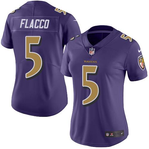 Nike Ravens #5 Joe Flacco Purple Women's Stitched NFL Limited Rush Jersey - Click Image to Close