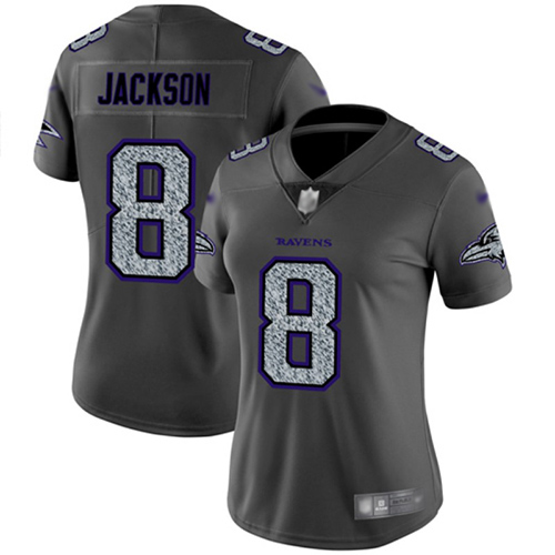 Ravens #8 Lamar Jackson Gray Static Women's Stitched Football Vapor Untouchable Limited Jersey