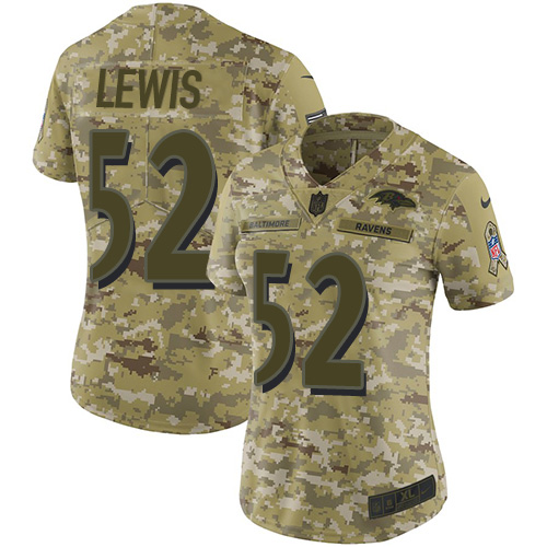 Nike Ravens #52 Ray Lewis Camo Women's Stitched NFL Limited 2018 Salute to Service Jersey - Click Image to Close