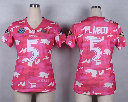 Nike Ravens #5 Joe Flacco Pink Women's Stitched NFL Elite Camo Fashion Jersey