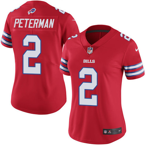 Nike Bills #2 Nathan Peterman Red Women's Stitched NFL Limited Rush Jersey