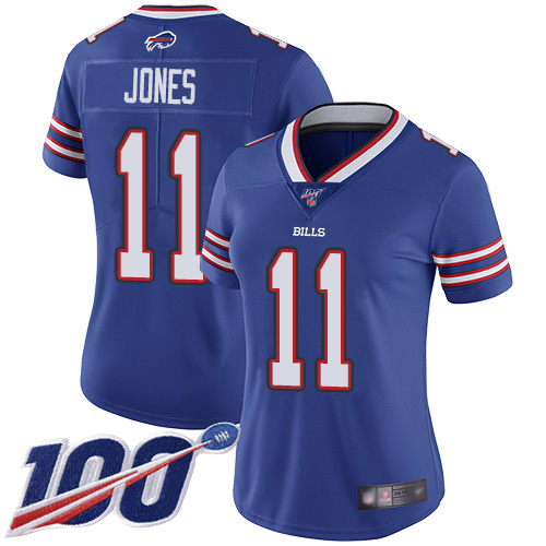 Bills #11 Zay Jones Royal Blue Team Color Women's Stitched Football 100th Season Vapor Limited Jersey