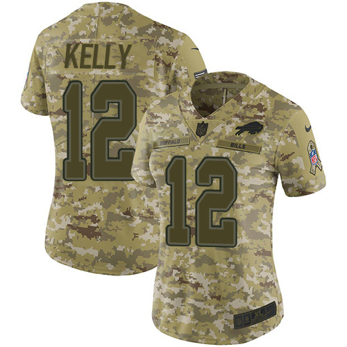 Nike Bills #12 Jim Kelly Camo Women's Stitched NFL Limited 2018 Salute to Service Jersey - Click Image to Close