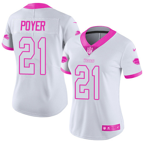 Nike Bills #21 Jordan Poyer White/Pink Women's Stitched NFL Limited Rush Fashion Jersey