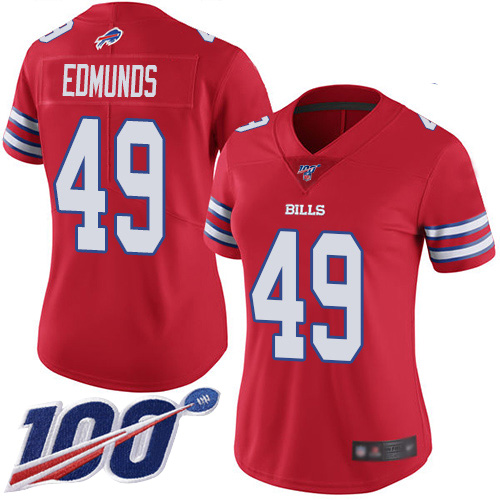 Bills #49 Tremaine Edmunds Red Women's Stitched Football Limited Rush 100th Season Jersey - Click Image to Close