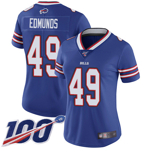 Bills #49 Tremaine Edmunds Royal Blue Team Color Women's Stitched Football 100th Season Vapor Limited Jersey - Click Image to Close