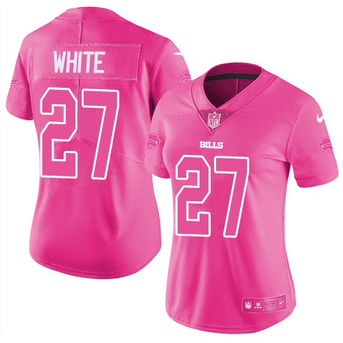 Nike Bills #27 Tre'Davious White Pink Women's Stitched NFL Limited Rush Fashion Jersey - Click Image to Close