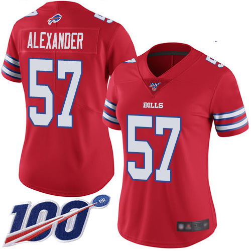 Bills #57 Lorenzo Alexander Red Women's Stitched Football Limited Rush 100th Season Jersey