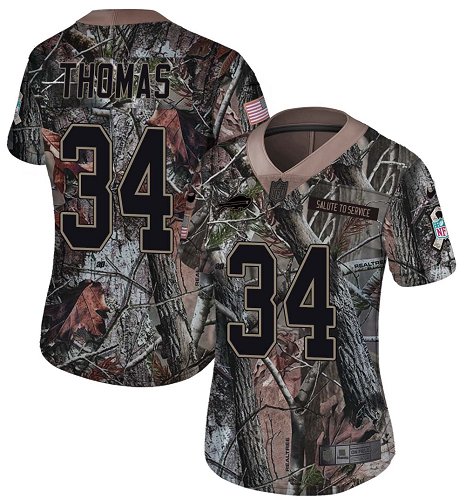 Nike Bills #34 Thurman Thomas Camo Women's Stitched NFL Limited Rush Realtree Jersey