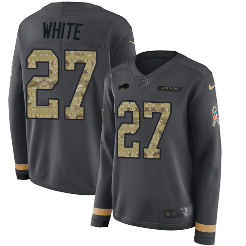 Nike Bills #27 Tre'Davious White Anthracite Salute to Service Women's Stitched NFL Limited Therma Long Sleeve Jersey