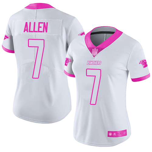 Panthers #7 Kyle Allen White/Pink Women's Stitched Football Limited Rush Fashion Jersey - Click Image to Close