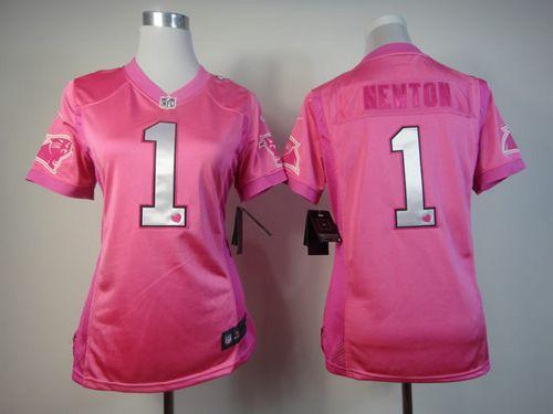 Nike Panthers #1 Cam Newton Pink Women's Be Luv'd Stitched NFL Elite Jersey