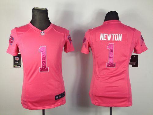 Nike Panthers #1 Cam Newton Pink Sweetheart Women's Stitched NFL Elite Jersey