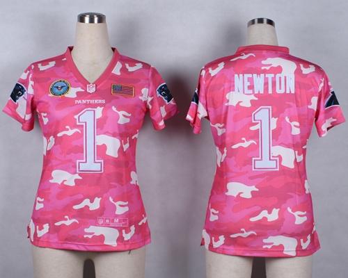 Nike Panthers #1 Cam Newton Pink Women's Stitched NFL Elite Camo Fashion Jersey