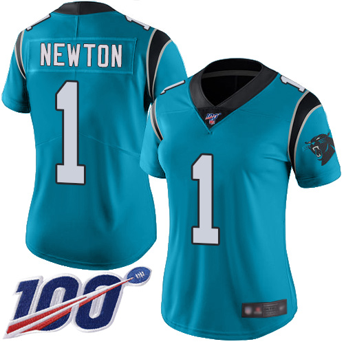 Panthers #1 Cam Newton Blue Women's Stitched Football Limited Rush 100th Season Jersey