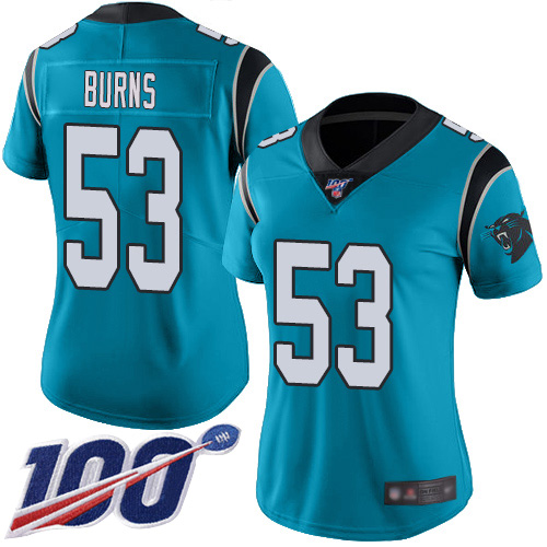 Panthers #53 Brian Burns Blue Women's Stitched Football Limited Rush 100th Season Jersey