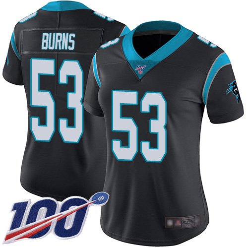 Panthers #53 Brian Burns Black Team Color Women's Stitched Football 100th Season Vapor Limited Jersey - Click Image to Close