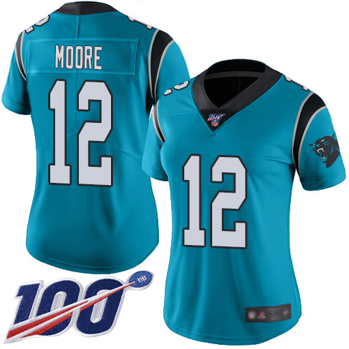 Panthers #12 DJ Moore Blue Women's Stitched Football Limited Rush 100th Season Jersey