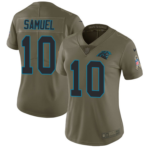 Nike Panthers #10 Curtis Samuel Olive Women's Stitched NFL Limited 2017 Salute to Service Jersey - Click Image to Close