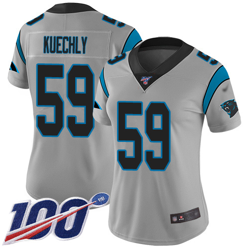 Panthers #59 Luke Kuechly Silver Women's Stitched Football Limited Inverted Legend 100th Season Jersey