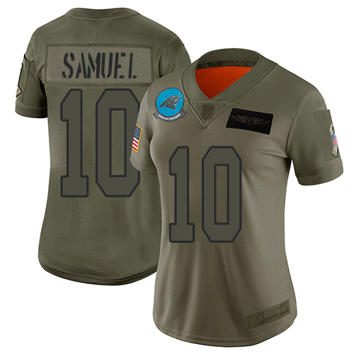 Panthers #10 Curtis Samuel Camo Women's Stitched Football Limited 2019 Salute to Service Jersey - Click Image to Close